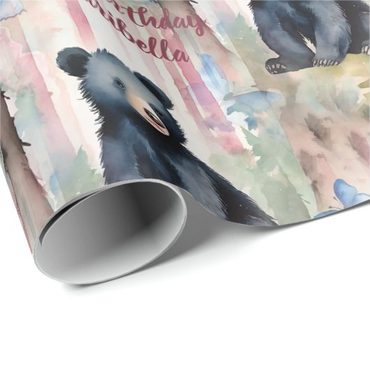 Niedliches Baby Bear Girl Personalisiert Geburtsta Geschenkpapier (Rolleneckpunkt)