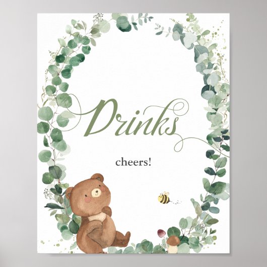 Niedliches Baby Bear Greenery Baby Duschgetränke U Poster (Vorne)