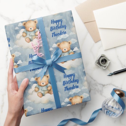Niedliches Baby Bear Personalisiert Boys Geburtsta Geschenkpapier (Schenken)