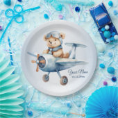 Niedliches Baby Bear Pilot Blue Airplane Pappteller (Party)