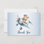 Niedliches Baby Bear Pilot Blue Flugzeug Schöne Dankeskarte (Vorderseite)