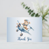 Niedliches Baby Bear Pilot Blue Flugzeug Schöne Dankeskarte (Stehend Vorderseite)