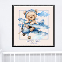Niedliches Baby Bear & Toy Airplane Kinderzimmer K
