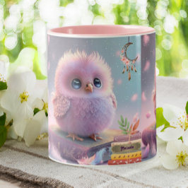 Niedliches Baby-Bird-Owl auf einem Buch Personalis Zweifarbige Tasse