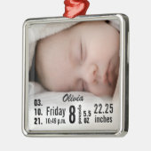 Niedliches Baby Birth Stats Birth Record Foto Ornament Aus Metall (Links)
