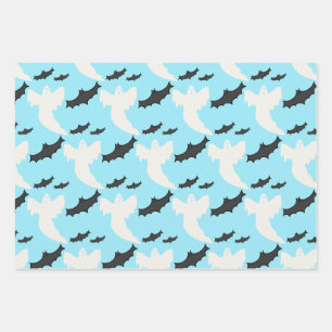 Niedliches Baby Blue Ghost Bat Wrapping Paper Set Geschenkpapier Set