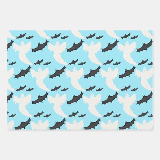 Niedliches Baby Blue Ghost Bat Wrapping Paper Set  Geschenkpapier Set (Vorderseite)
