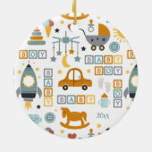 Niedliches Baby Boy Car Toy Muster mit Namen Weihn Keramik Ornament (Hinten)