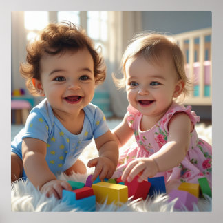 Niedliches Baby Boy & Girl Spielen in einem sonnig Foliendrucke