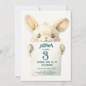Niedliches Baby Bunny and Sign Kindergeburtstag Pa Einladung (Vorderseite)