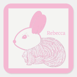 Niedliches Baby Bunny auf rosa Rebecca Quadratischer Aufkleber