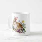 Niedliches Baby Bunny (Kleine Ohren) mit Blume Kaffeetasse (Vorderseite Links)