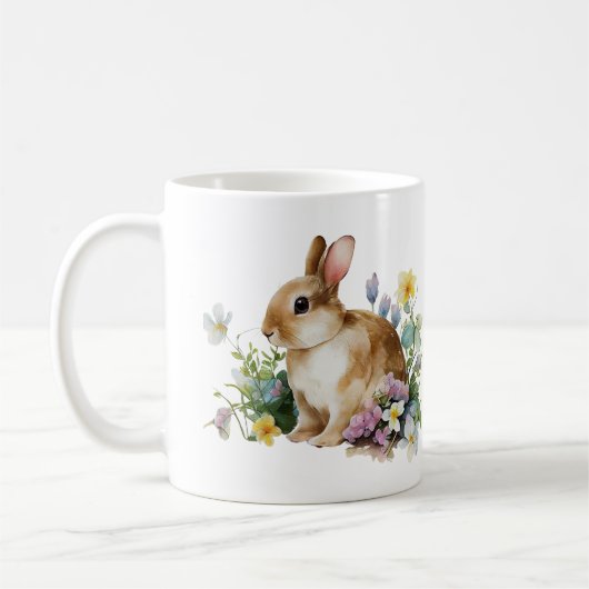 Niedliches Baby Bunny (Kleine Ohren) mit Blume Kaffeetasse (Links)