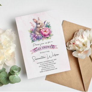 Niedliches Baby Bunny mit Blume Baby Dusche Einlad Einladung