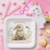 Niedliches Baby Bunny mit Butterfly 1. Osterfest P Pappteller (Party)