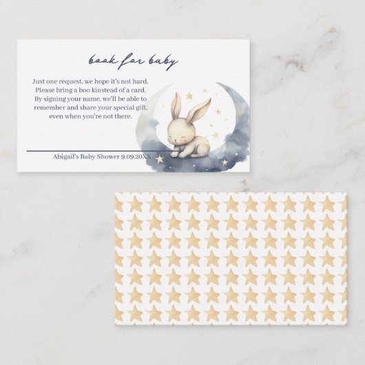 Niedliches Baby Bunny on Moon mit Sternenbüchern f Begleitkarte (Vorne/Hinten)