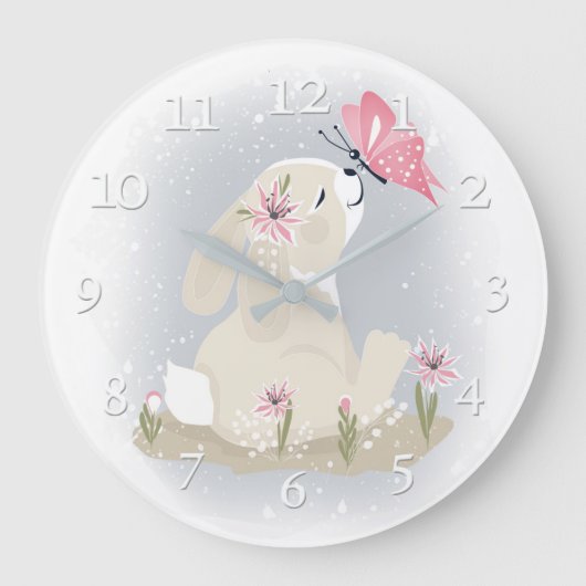 Niedliches Baby Bunny und Schmetterling. Große Wanduhr (Vorderseite)