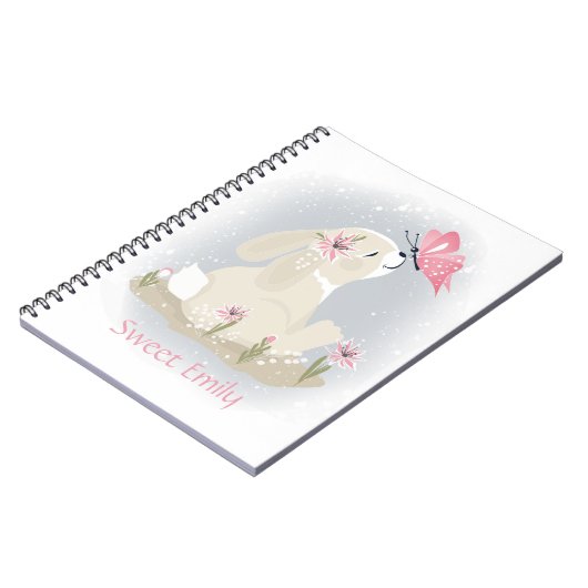 Niedliches Baby Bunny und Schmetterling. Notizblock (Linke Seite)