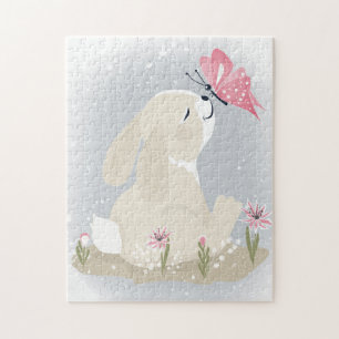 Niedliches Baby Bunny und Schmetterling. Puzzle