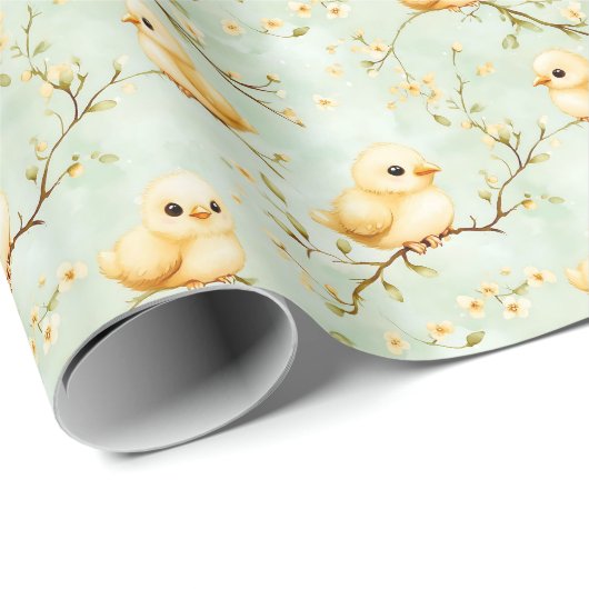 Niedliches Baby Chicks Minze Grün Frühling Blumenm Geschenkpapier (Rolleneckpunkt)