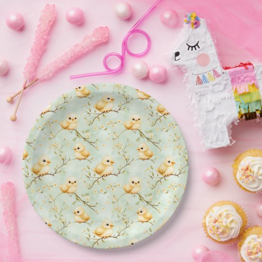 Niedliches Baby Chicks Minze Grün Frühling Blumenm Pappteller (Party)