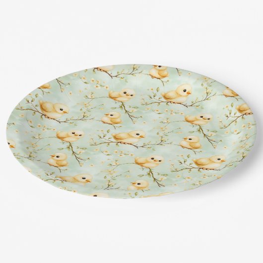 Niedliches Baby Chicks Minze Grün Frühling Blumenm Pappteller (Schrägansicht)