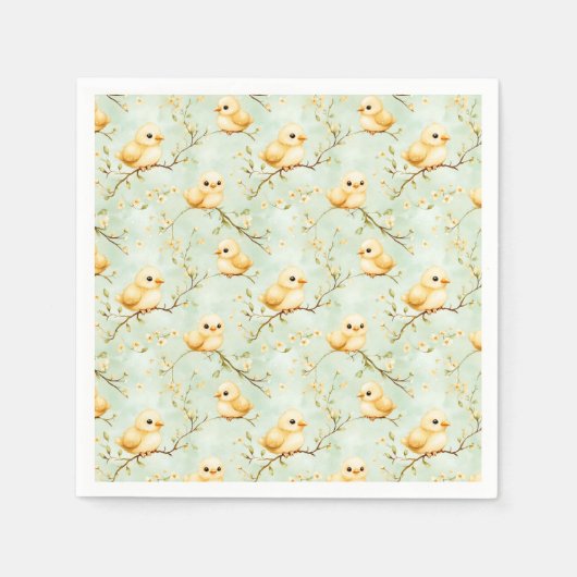 Niedliches Baby Chicks Minze Grün Frühling Blumenm Serviette (Vorderseite)