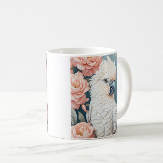 Niedliches Baby Cockatop Parrot Soft Pink Blume Kaffeetasse (VorderseiteRechts)