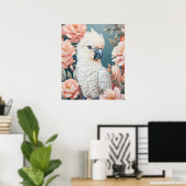 Niedliches Baby Cockatop Parrot Soft Pink Blume Poster (Heimbüro)