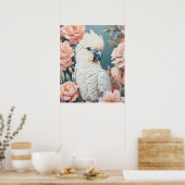 Niedliches Baby Cockatop Parrot Soft Pink Blume Poster (Küche)
