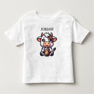 Niedliches Baby Cow trinken Boba Kawaii Cartoon Kleinkind T-shirt