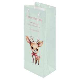 Niedliches Baby Deer Cartoon Illustration Weihnach Geschenktüte Für Weinflaschen