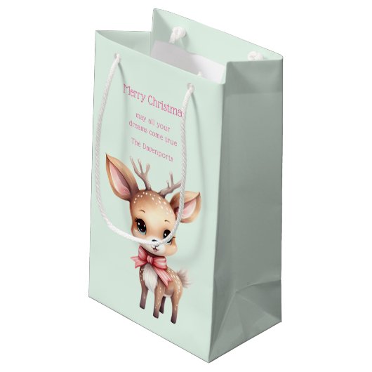 Niedliches Baby Deer Cartoon Illustration Weihnach Kleine Geschenktüte (Rückseite Schrägansicht)