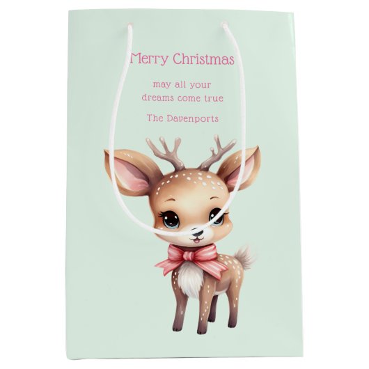 Niedliches Baby Deer Cartoon Illustration Weihnach Mittlere Geschenktüte (Vorderseite)
