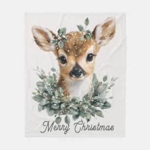 Niedliches Baby Deer Frohe Weihnachten - Aquarell  Fleecedecke