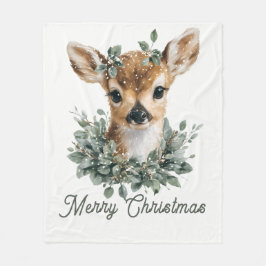 Niedliches Baby Deer Frohe Weihnachten - Aquarell Fleecedecke