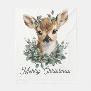 Niedliches Baby Deer Frohe Weihnachten - Aquarell  Fleecedecke
