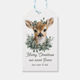 Niedliches Baby Deer Frohe Weihnachten - Aquarell Geschenkanhänger