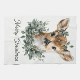 Niedliches Baby Deer Frohe Weihnachten - Aquarell Geschirrtuch