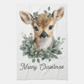 Niedliches Baby Deer Frohe Weihnachten - Aquarell Geschirrtuch (Vertikal)