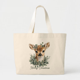 Niedliches Baby Deer Frohe Weihnachten - Aquarell  Jumbo Stoffbeutel