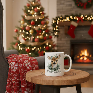 Niedliches Baby Deer Frohe Weihnachten - Aquarell  Kaffeetasse
