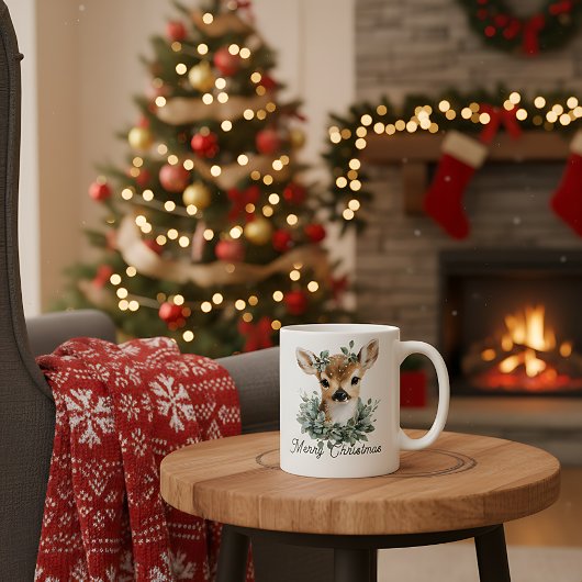 Niedliches Baby Deer Frohe Weihnachten - Aquarell  Kaffeetasse