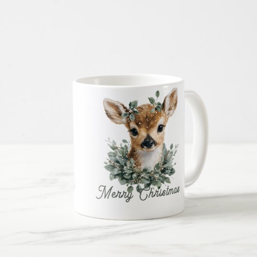 Niedliches Baby Deer Frohe Weihnachten - Aquarell Kaffeetasse (VorderseiteRechts)