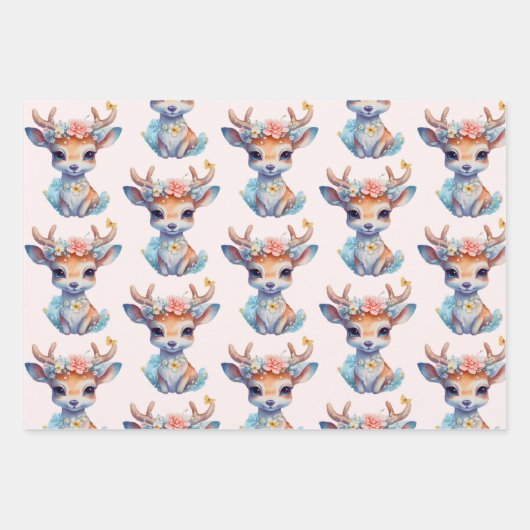 Niedliches Baby-Deh mit Antler- und Blume-Muster Geschenkpapier Set (Vorderseite 3)