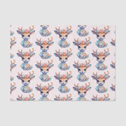 Niedliches Baby-Deh mit Antler- und Blume-Muster Seidenpapier (Vorderseite)