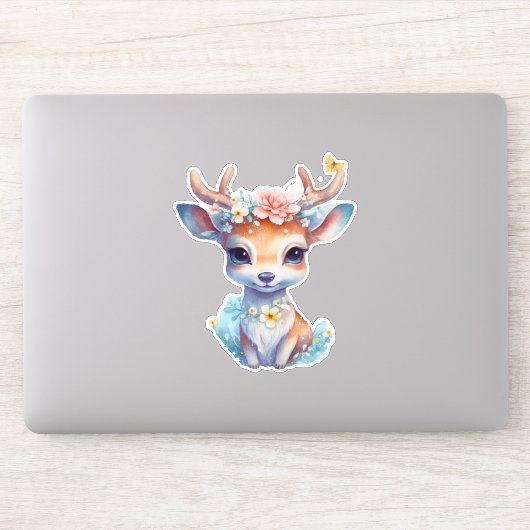 Niedliches Baby Deh mit Antlern und Blume Aufkleber (Computer)