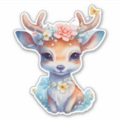 Niedliches Baby Deh mit Antlern und Blume Aufkleber (Vorderseite)