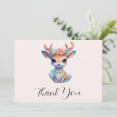 Niedliches Baby Deh mit Antlern und Blume Dankeskarte (Stehend Vorderseite)