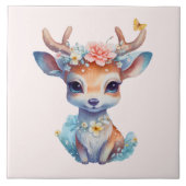 Niedliches Baby Deh mit Antlern und Blume Fliese (Vorderseite)